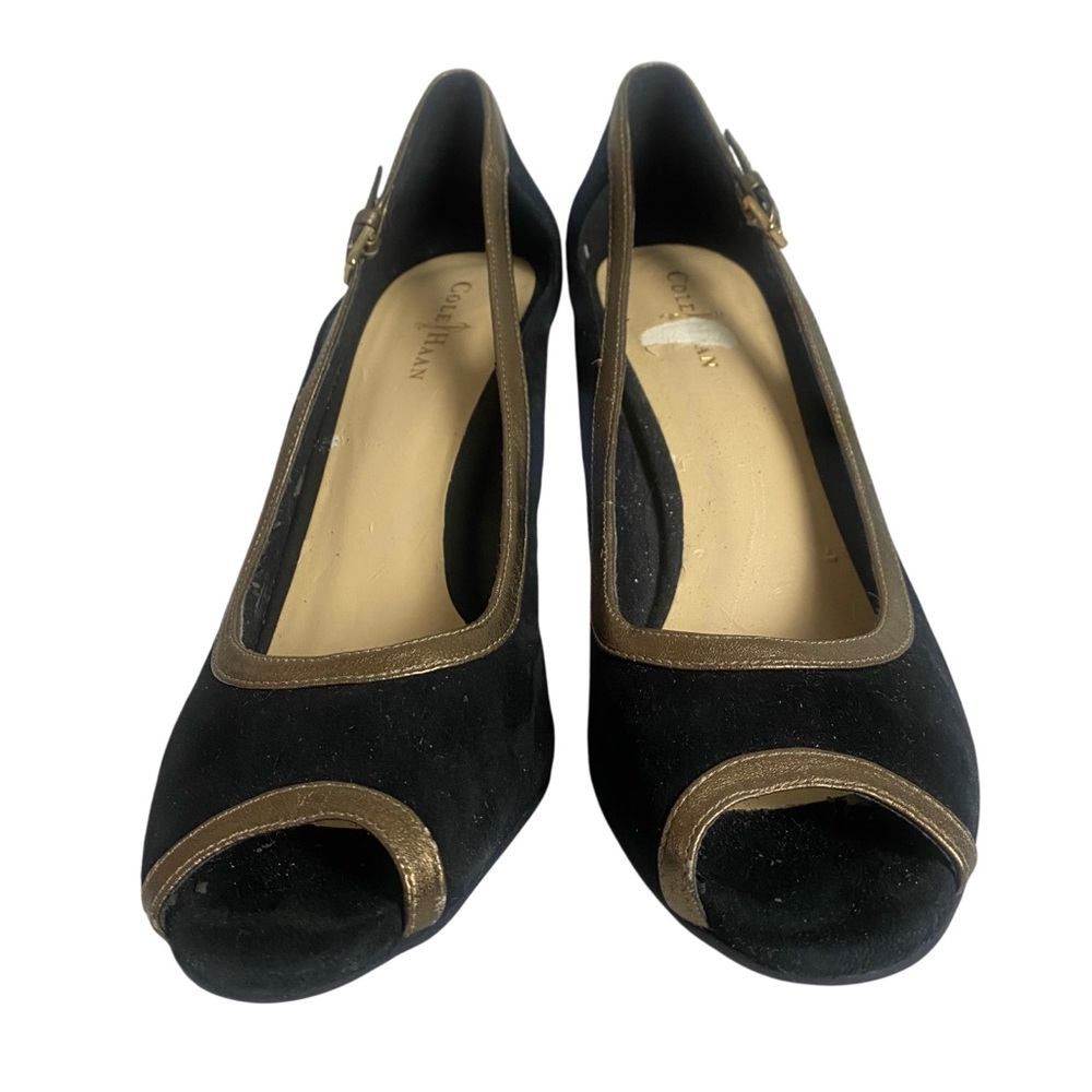 Cole Haan Black and Gold High Block Heel Pumps